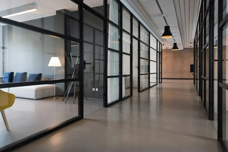 Office with glass partitions